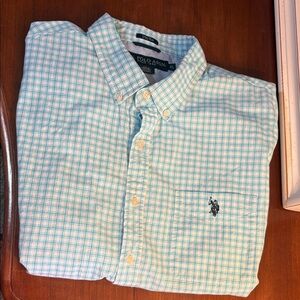 U.S. Polo Assn. Men's Light Teal Plaid Shirt XL Stretch